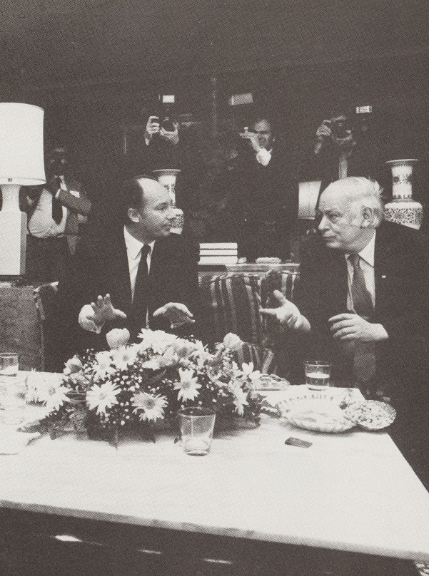 The Aga Khan and Rene Levesque have an animated conversation