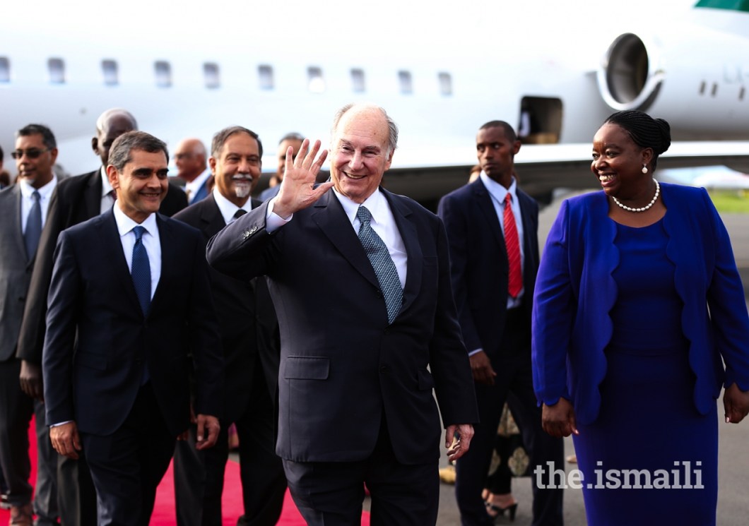 Aga Khan upon his arrival in Nairobi for his Diamond Jubilee