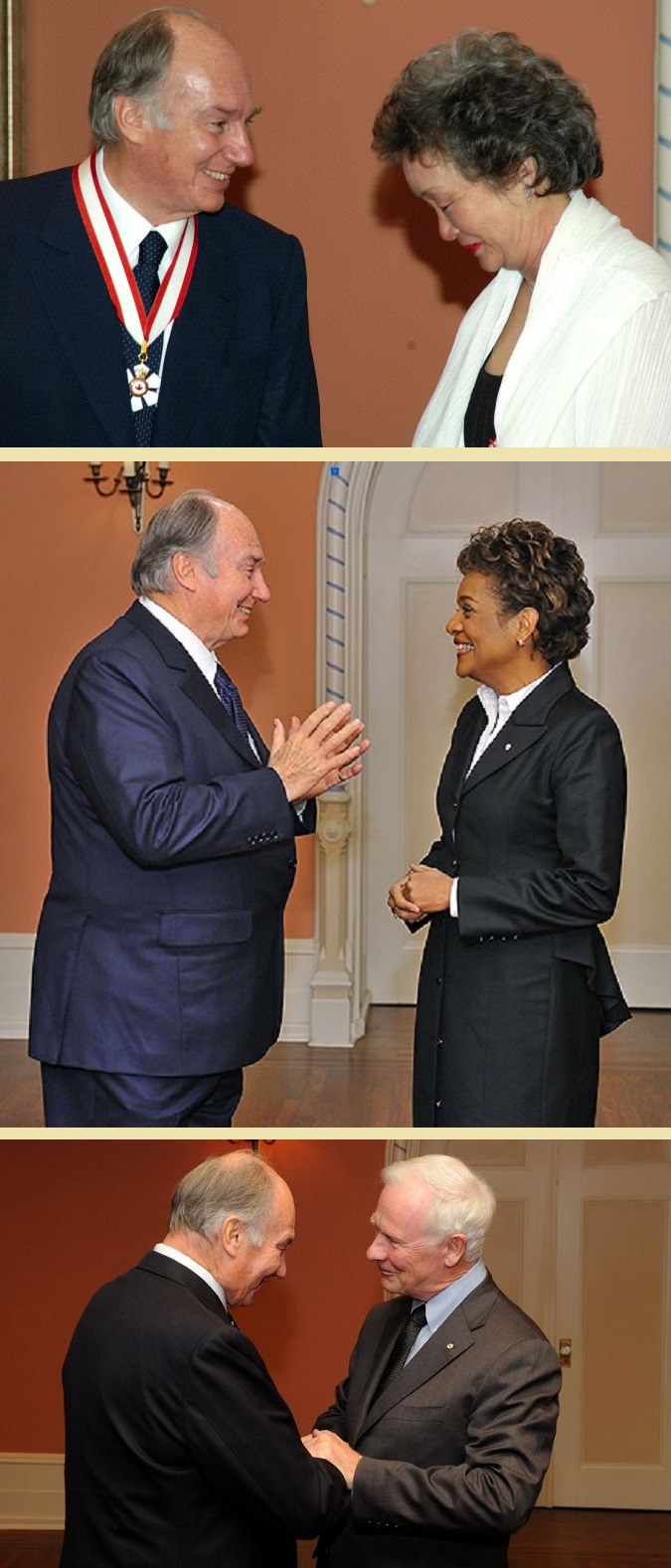 Aga Khan with Governor Generals Adrienn Clarkson, Michaëlle Jean and David Johnston