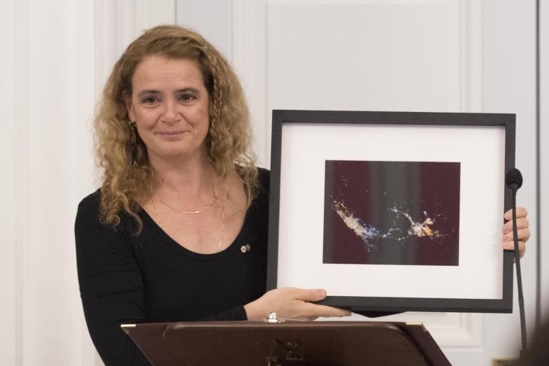 Governor General with framed photo of Messsa and Jeddah from space for Aga Khan medium