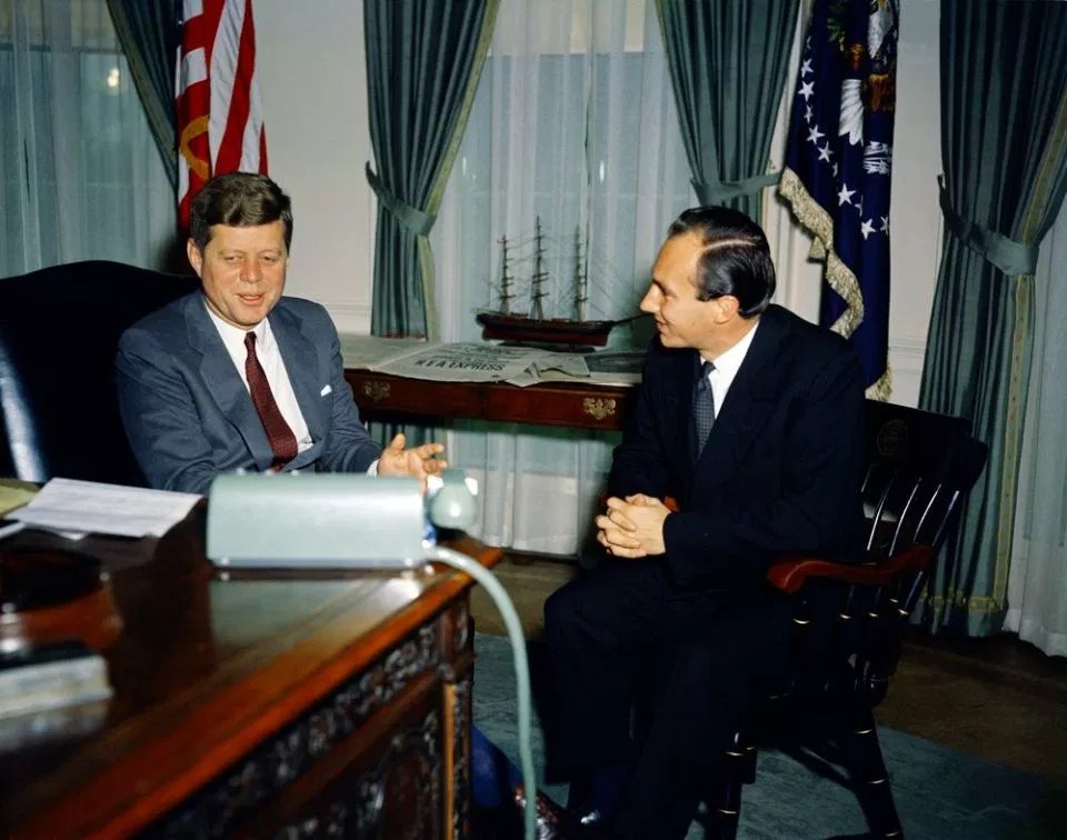 President Kennedy meets wth Aga Khan at Oval office in March 1961