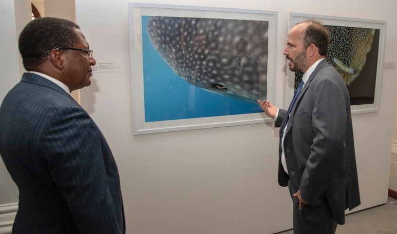 Prince Hussain with cabinet secretary at marine exhibition in Nairobi