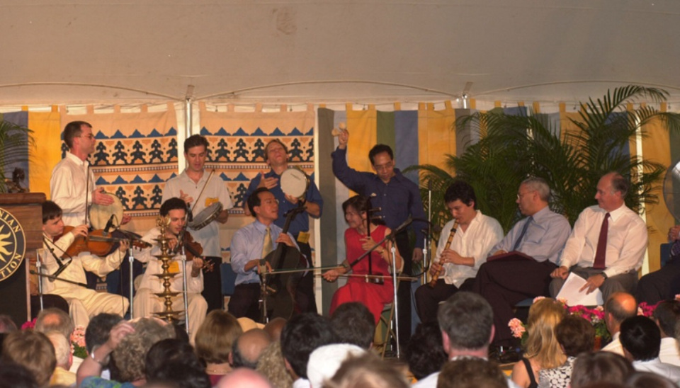 Yo-Yo Ma performs at the opening ceremony of the Smithsonian Folklife Silk Roads Festival in 2002