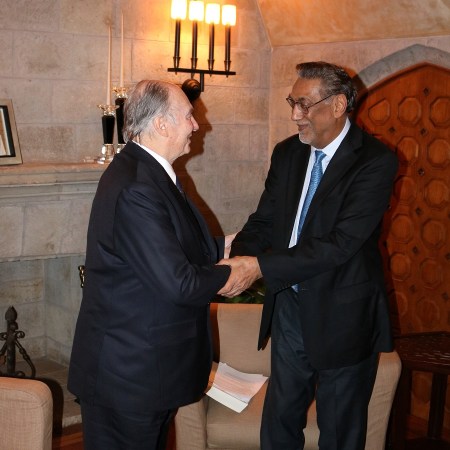 New African editor-in-chief Anver Versi with His Highness the Aga Khan. Photo: © New African / Anver Versi