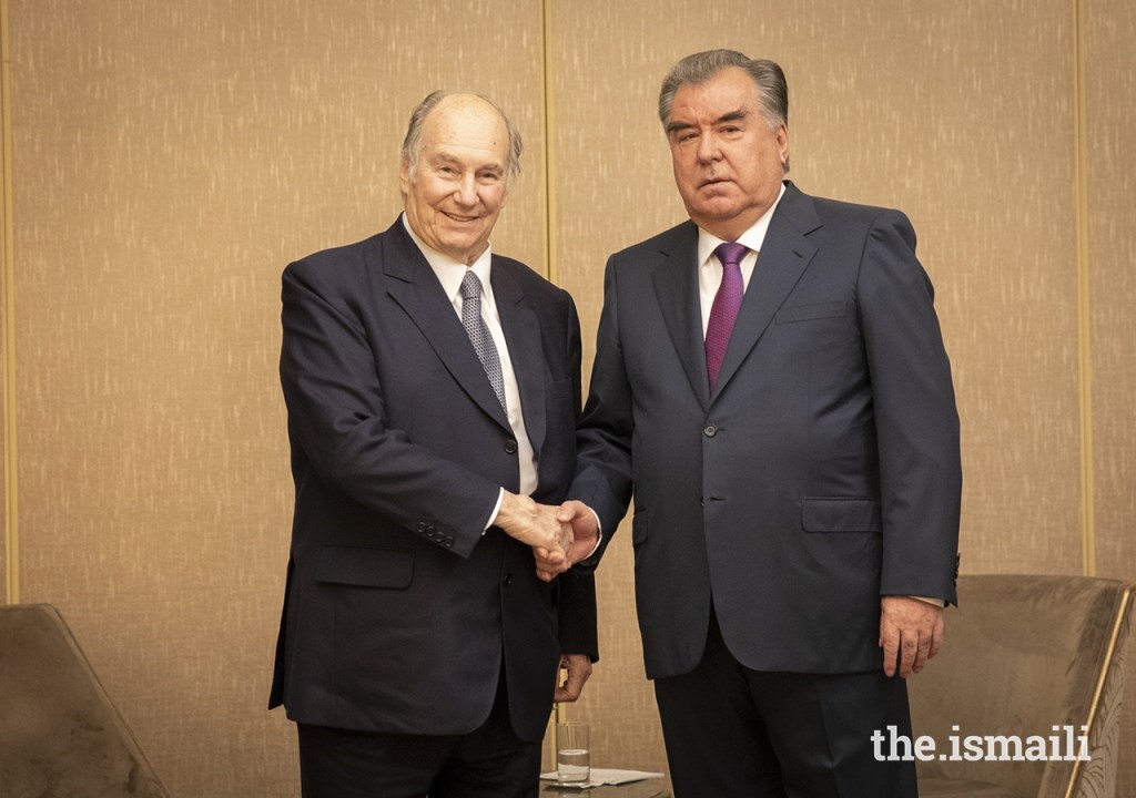 Mawlana Hazar Imam, His Highness the Aga Khan with President Rahmon of Tajikistan ahead of Paris Peace Forum, Barakah and Simerg