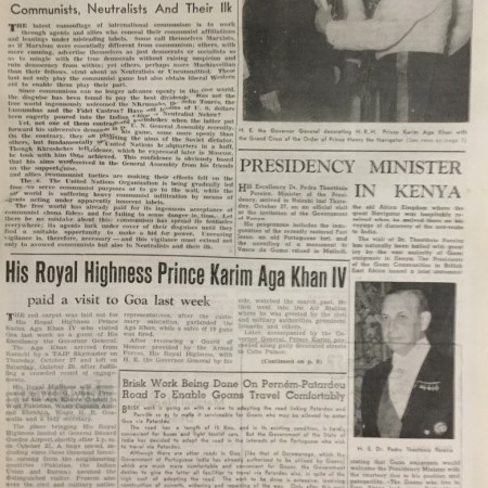 Simerg and Barakah His Highness the Aga Khan is decorated on October 27, 1960 with Portugal's The Grand Cross of the Order of Prince Henry the Navigator by Goa's Governor General H. E. Vassalo e Silva.