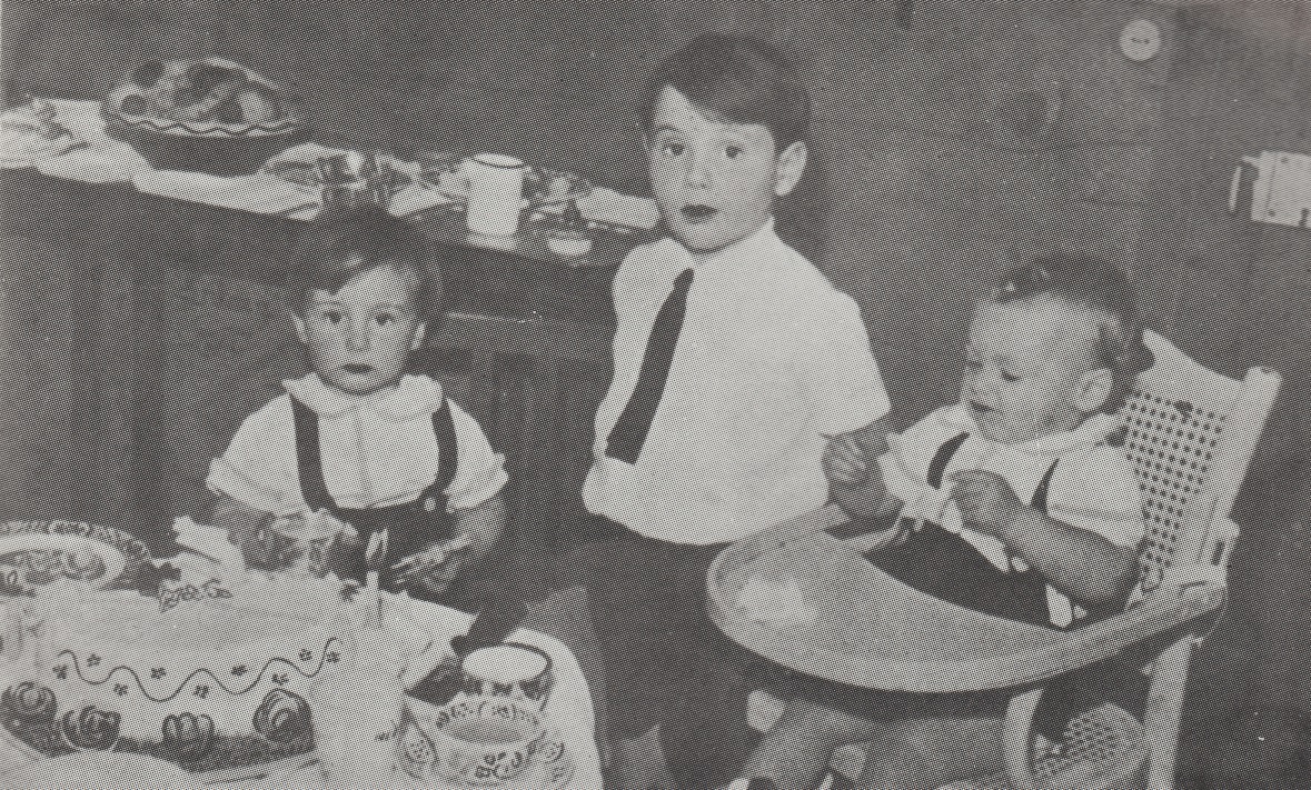 Prince Karim Aga Khan celebrating his 2nd birthday with his uncle Prince Sadruddin and his brother Prince Amyn.