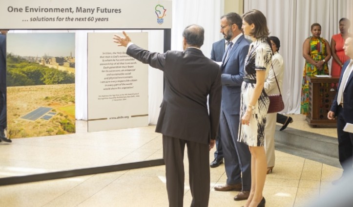 Prince Rahim and Princess Salwa Aga Khan attending an exhibition at Town Jamatkhana Nairobi