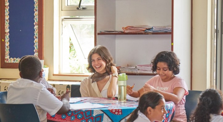Princess Salwa Aga Khan with students at the Aga Khan Academy in Mombasa