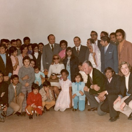 Prince and Princess Sadruddin Aga Khan with Asian refugees at a camp in Italy, photo Barakah