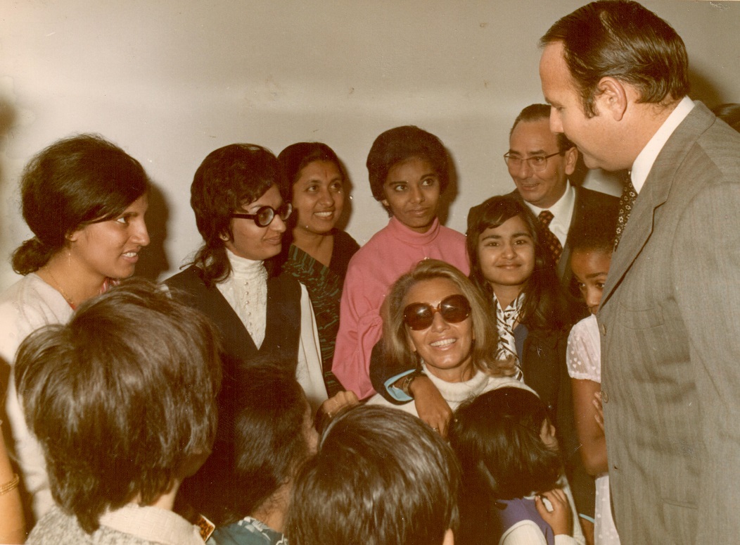 Prince and Princess Sadruddin Aga Khan at Uganda Asian refugee camp in Italy, Barakh photo.