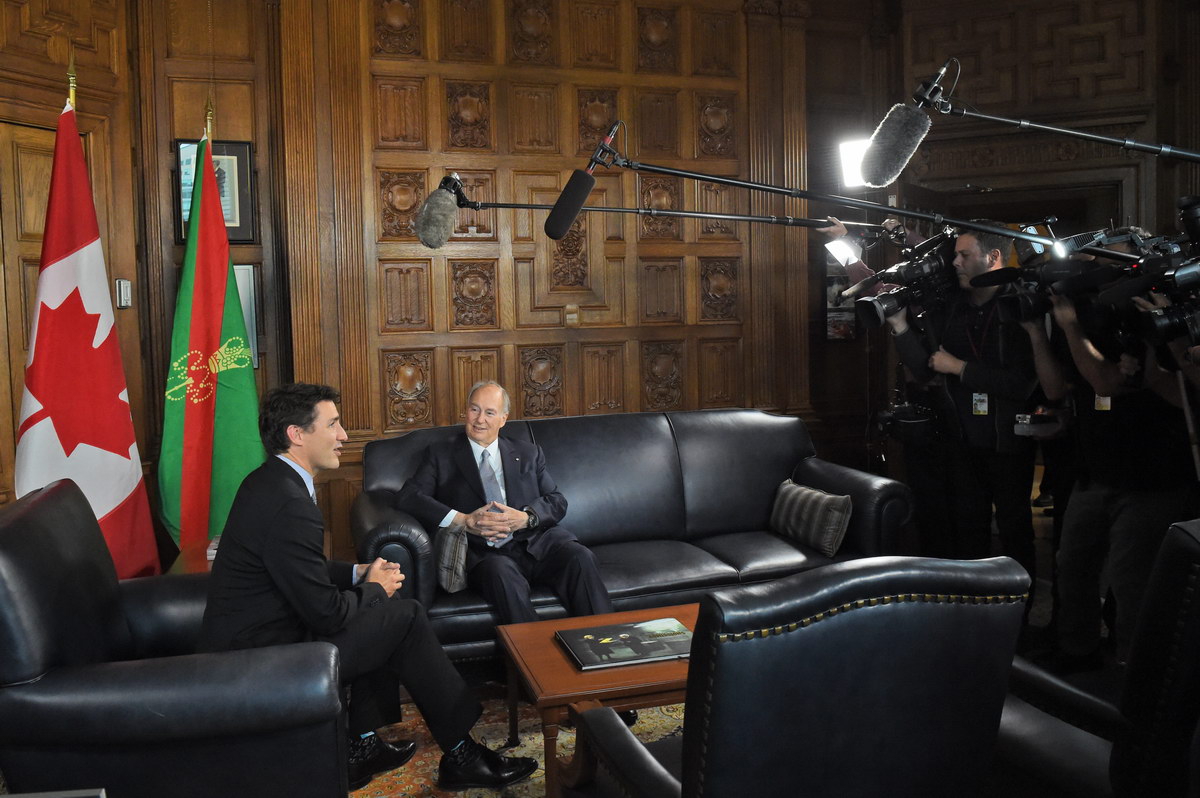 The Flag of the Ismaili Imamat Parliament Hill Prime Minister Trudeau and Aga Khan Barakah