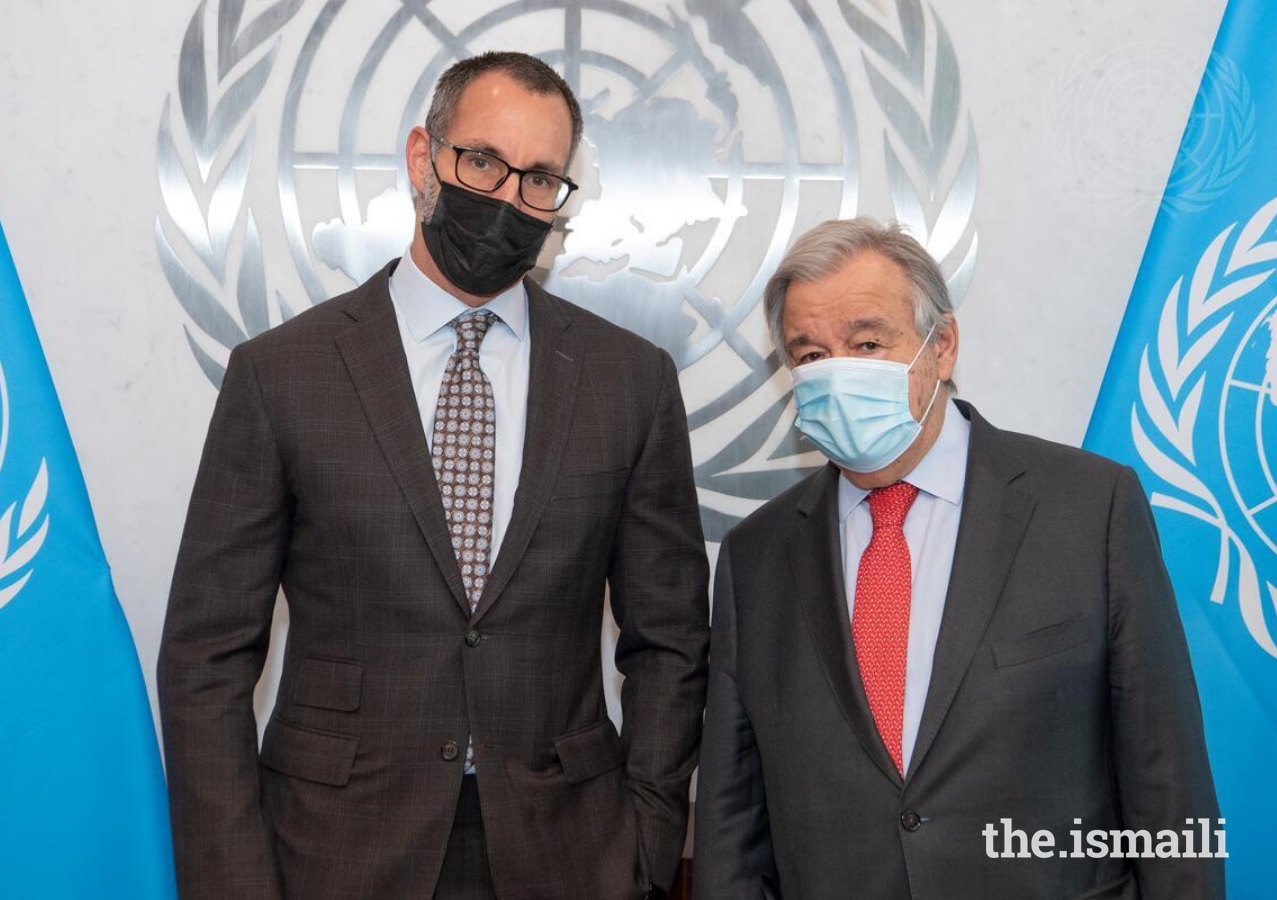 Prince Rahim and United Nations Secretary General Mr António Guterres in New York on 9 February 2022. PHOTO: ESKINDER DEBEBE