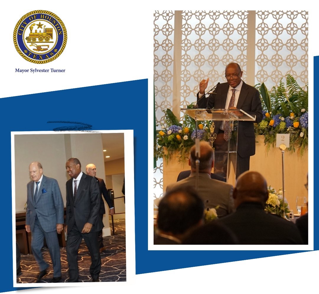 Honourable Sylvester Turner Mayor of Houston with Prince Amyn Aga Khan Ismaili Centre review