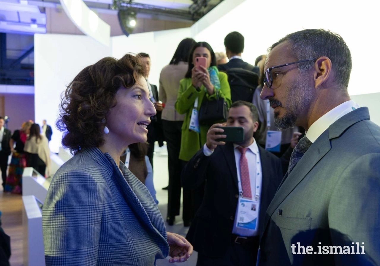 Prince Rahim with Ms Audrey Azoulay, UNESCO's Director-General, at the Paris Peace Forum 2022. Photograph: The Ismaili/Guillaume Bonn., Barakah news