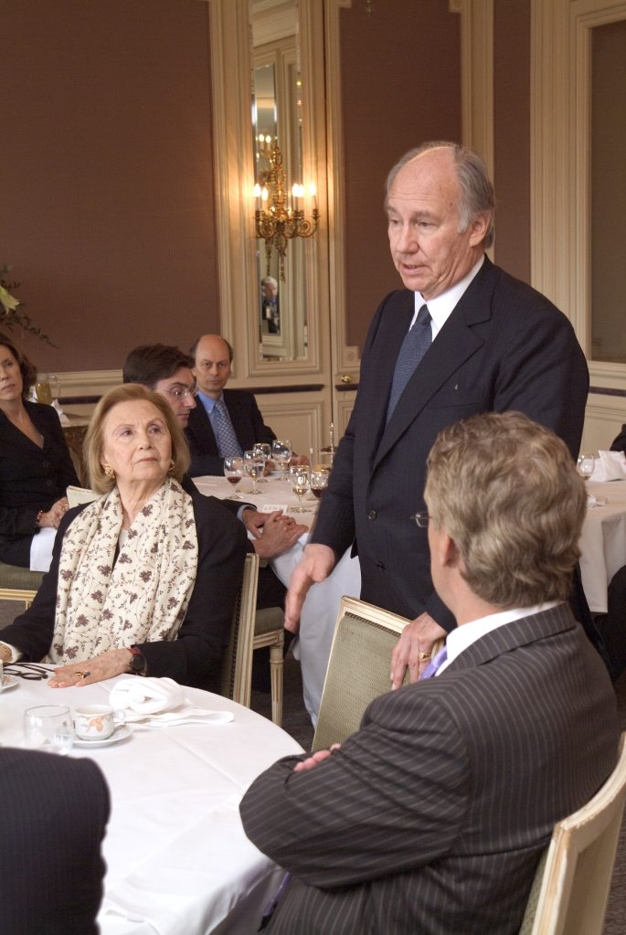 Mawlana Hazar Imam, His Highness the Aga Khan, and Princess Catherine at the luncheon marking the merger of the Bellerive Foundation and the Aga Khan Foundation, Geneva, May 31, 2006. Photograph: AKDN/Jean-Luc Ray.
