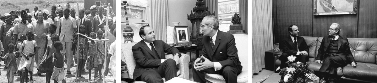 Prince Sadruddin Aga Khan with UN secretary generals U Thant an Perez de Cuellard