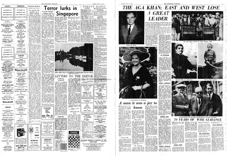 Tanganyika Standard Aga Khan Special Coverage Diamond Jubilee, Death and Enthronement