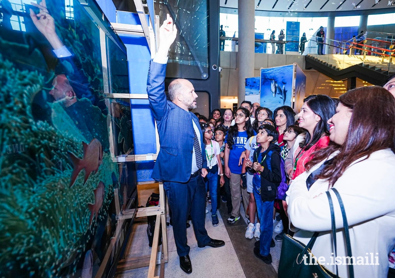 Students from the UAE Jamat enjoy a visit to Prince Hussain's photo exhibition at COP28.