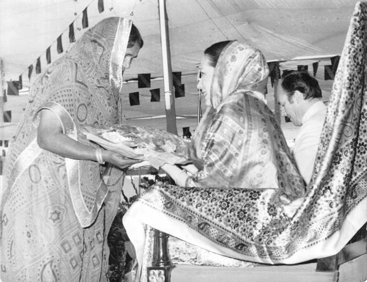 Ismaili Imam Aga Khan in Methan Village, Sidhpur, India, for meeting with followers and foundation ceremony of new Ismaili Jamatkhana prayer house, Barakah.