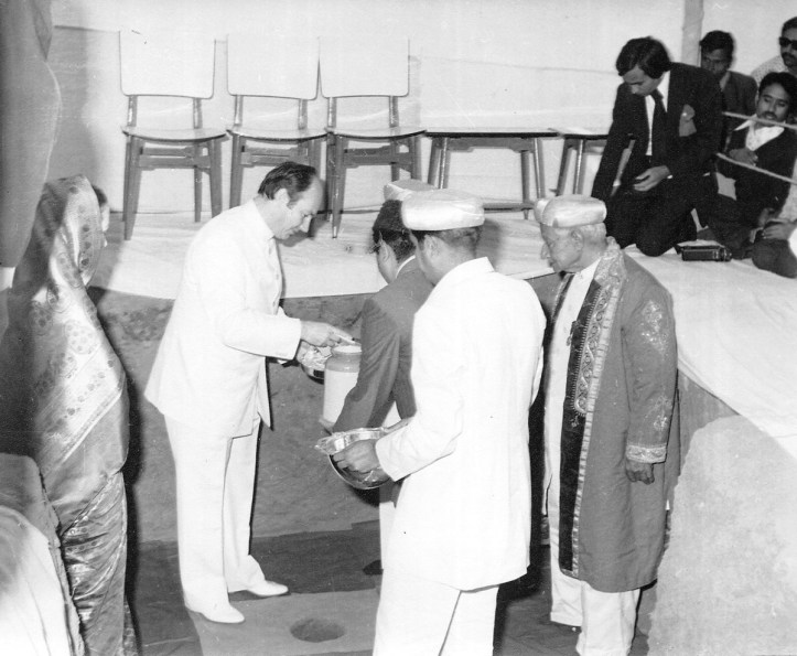 Ismaili Imam Aga Khan in Methan Village, Sidhpur, India, for meeting with followers and foundation ceremony of new Ismaili Jamatkhana prayer house, Barakah.