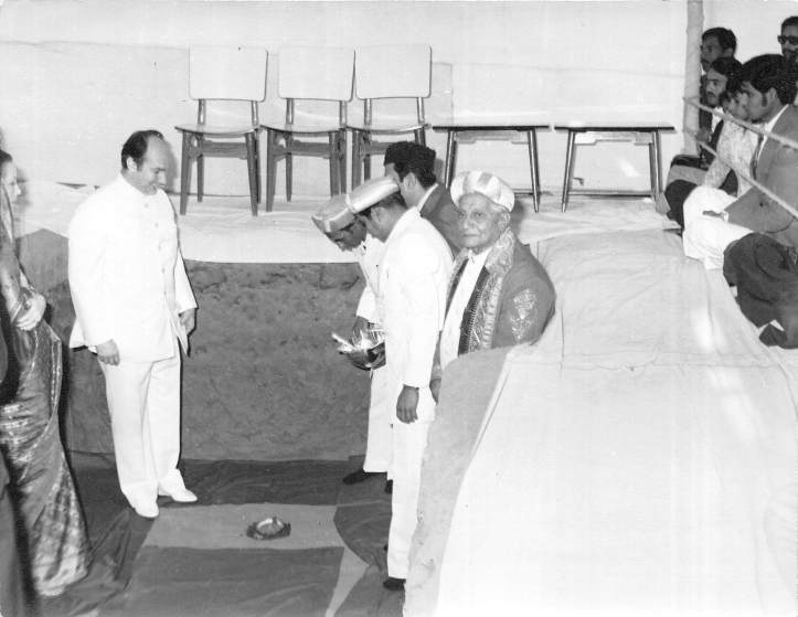 Ismaili Imam Aga Khan in Methan Village, Sidhpur, India, for meeting with followers and foundation ceremony of new Ismaili Jamatkhana prayer house, Barakah.