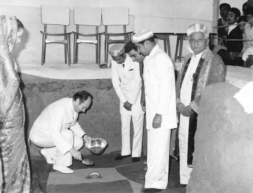 Ismaili Imam Aga Khan in Methan Village, Sidhpur, India, for meeting with followers and foundation ceremony of new Ismaili Jamatkhana prayer house, Barakah.