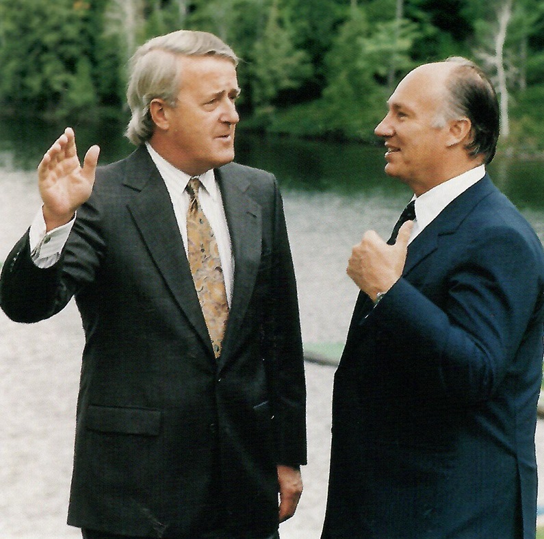 Mawlana Hazar Imam, His Highness the Aga Khan, with Prime Minister Brian Mulroney at Harrington Lake. the Prime Minister's summer retreat.