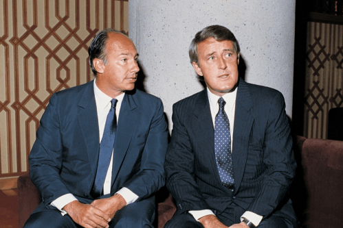 Mawlana Hazar Imam, His Highness the Aga Khan, and Prime Minister Brian Mulroney at the opening of the Ismaili Centre and Jamatkhana Vancouver on August 23, 1985. Photograph: Al-Akhbar, March 2, 2024. Barakah Aga Khan Visual and Textual Expressions