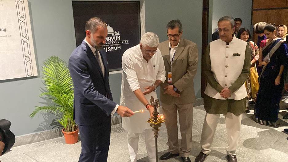Prince Rahim Aga Khan and India's Minister of Culture Shri Gajendra Singh Shekhawat perform a lamp-lighting ceremony to formally inaugurate the Humayun Tomb World Heritage Site Museum in New Delhi