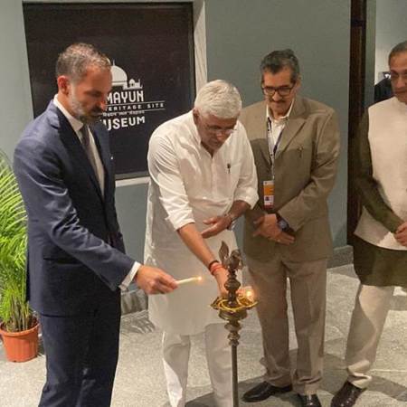 Prince Rahim Aga Khan and India's Minister of Culture Shri Gajendra Singh Shekhawat perform a lamp-lighting ceremony to formally inaugurate the Humayun Tomb World Heritage Site Museum in New Delhi