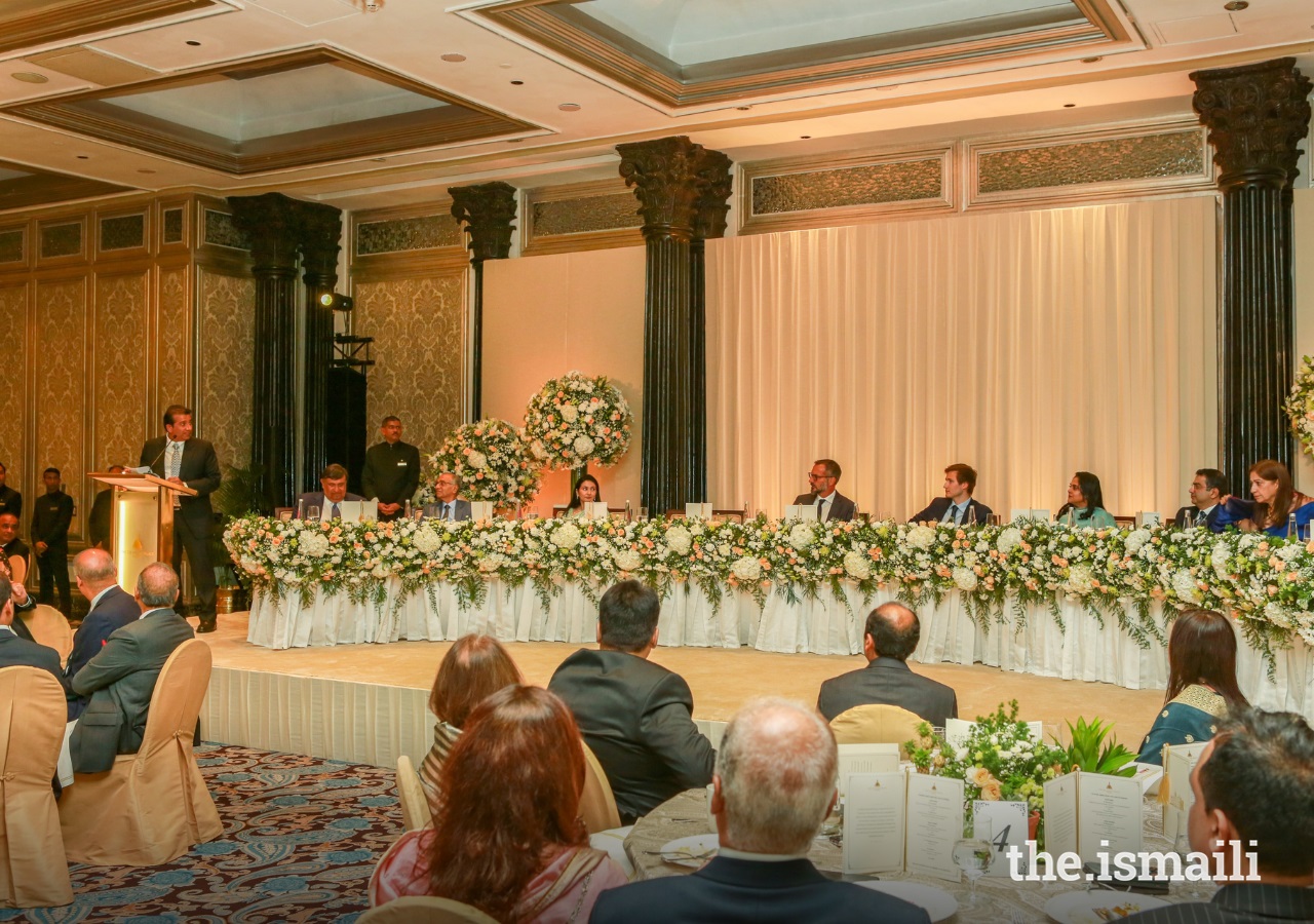 The President of His Highness the Aga Khan Shia Imami Ismaili Council for India addresses at a dinner held in honour of Prince Rahim Aga Khan and Prince Aly Muhammad during their visit to Mumbai