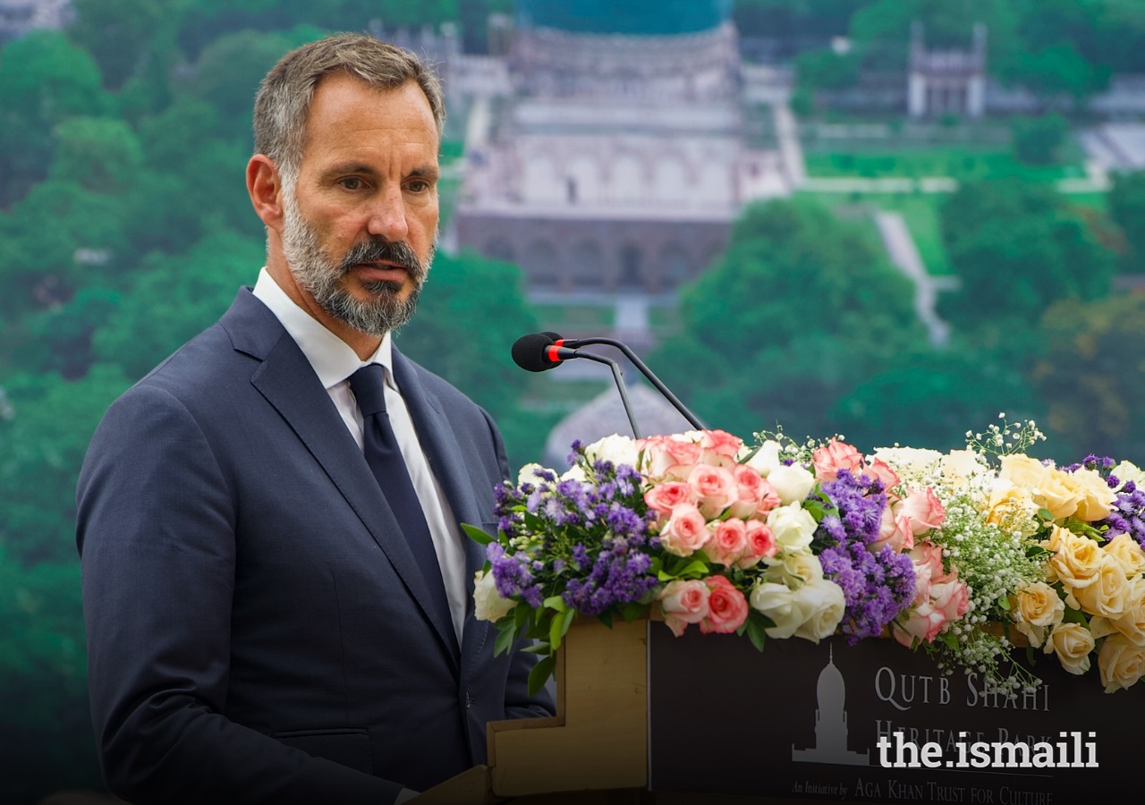 Prince Rahim Aga Khan addressed guests at a ceremony on July 28, 2024, to mark the completion of the restoration work at Qutb Shahi Heritage Park in Hyderabad, Barakah