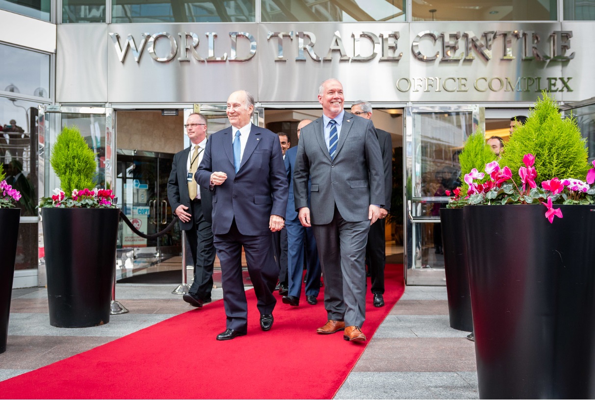 Premier John Horgan meets Mawlana Hazar Imam, His Highness the Aga Khan, on May 18, 2018, in Vancouver