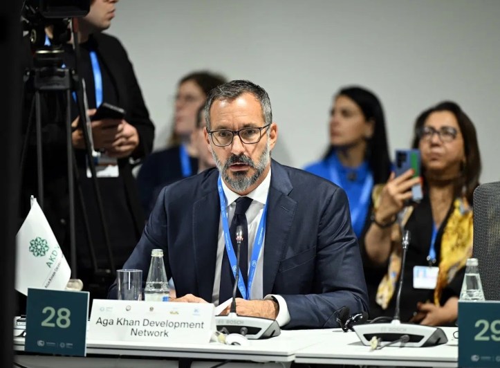 Prince Rahim Aga Khan addresses the second High-Level Ministerial Dialogue on Culture-Based Climate Action in Baku, Azerbaijan, November 16, 2024.