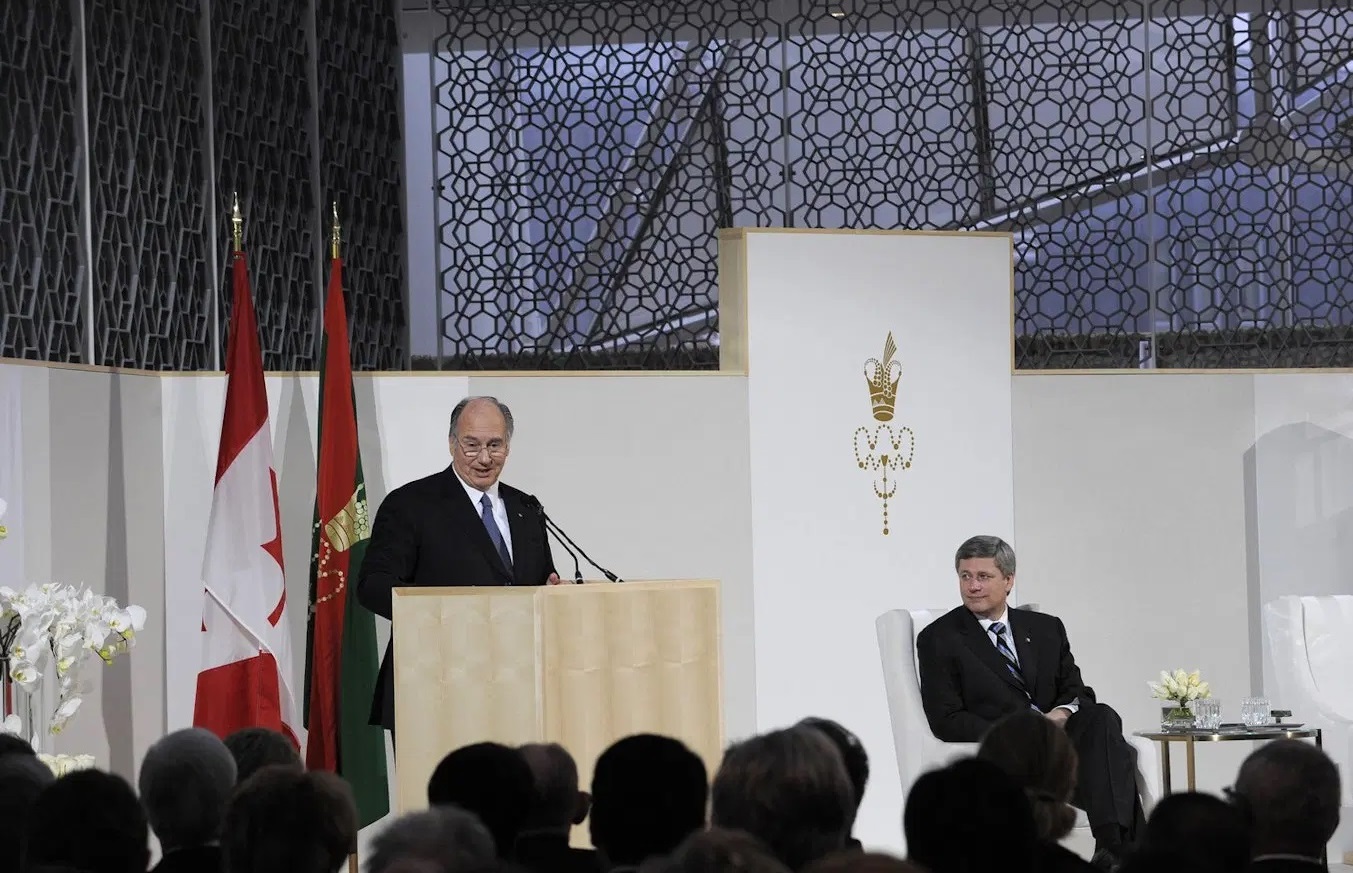 Aga Khan and Stephen Harper at the opening of the Delegation of the Ismaili Imamat Building on December 6, 2008