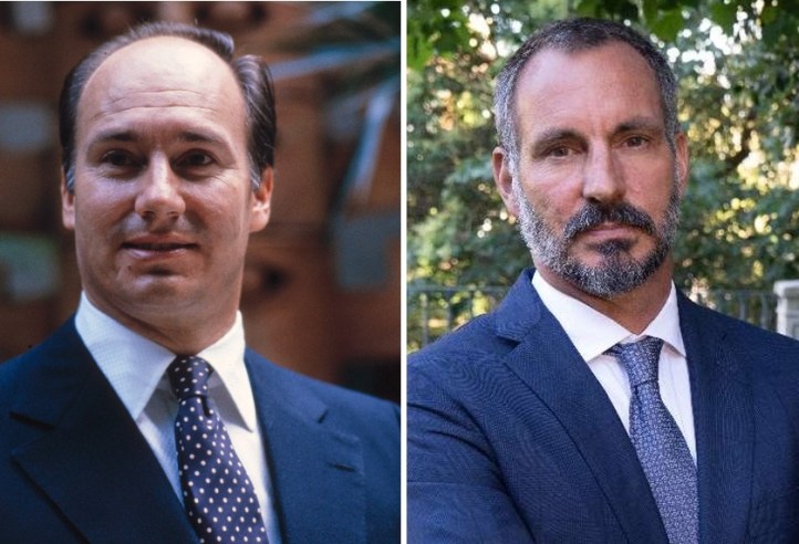 A split image showing two men in professional attire, one on the left in a suit with a tie and a light background, and the other on the right in a darker suit with a slightly rugged look in an outdoor setting.