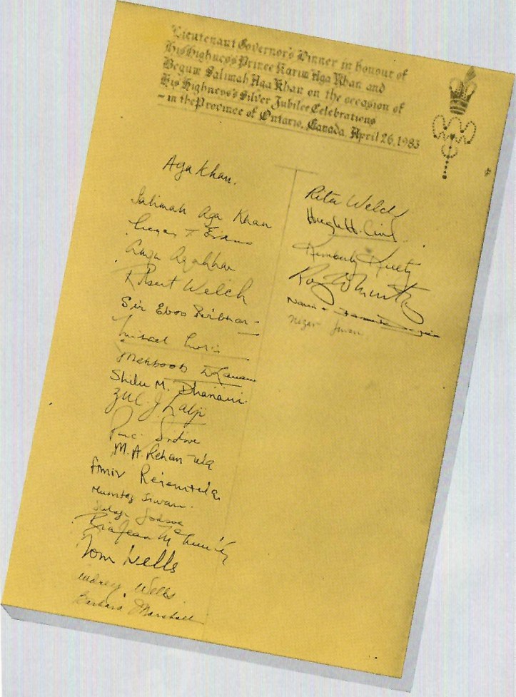 Aga Khan signature Ontario Legislature Guestbook