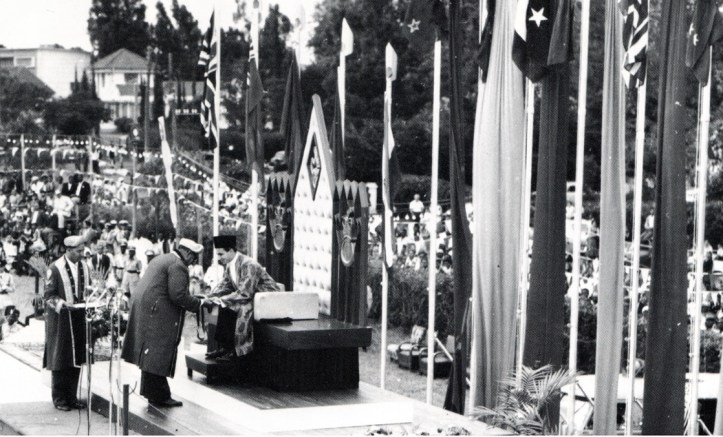 Mawlana Shah Karim, His Highness the Aga Khan, at his Takht-nishini, in Nairobi, Kenya, 1957. Photograph: 25 Years in Pictures, Volume 1, Islamic Publications, 1983, London.