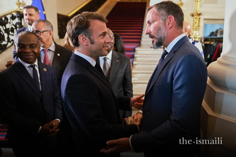 Rahim Aga Khan at Nutrition Summit in Paris, with Macron