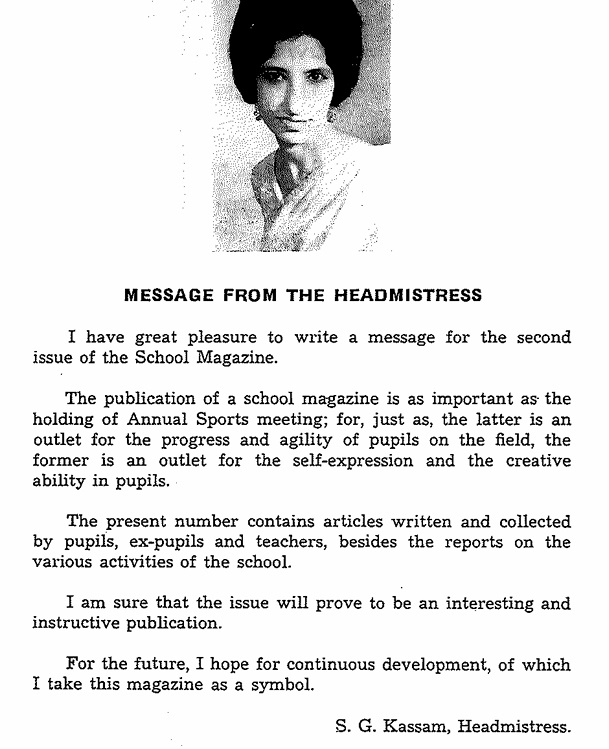 Aga Khan Primary School Headmistress message for school magazine