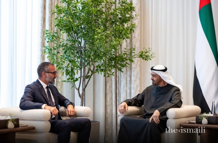 is Highness Sheikh Mohamed bin Zayed Al Nahyan, President of the United Arab Emirates and Ruler of Abu Dhabi, and Mawlana Hazar Imam