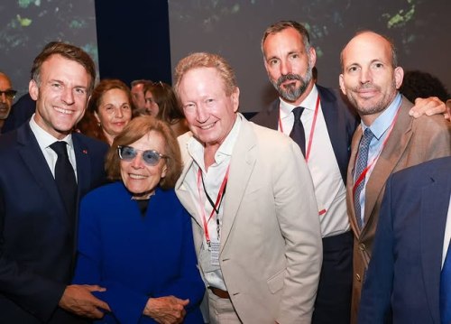 Prince Hussain Aga Khan , His Highness the Aga Khan and French President Macron