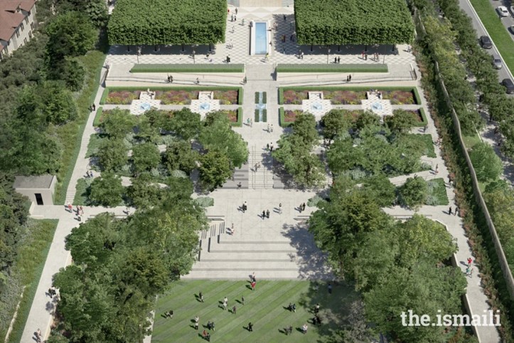 From wherever one enters the site, visitors will be welcomed by garden spaces. The Center’s landscaped gardens will provide a sense of serenity and peace, offering a respite from its urban surroundings. IMAGE: IMARA HOUSTON INC. / IPL