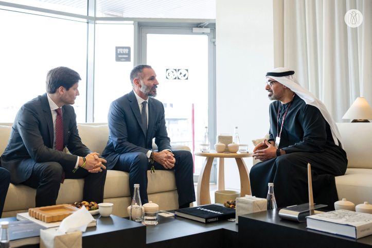 Aga Khan and Prince Alu Mhammad Aga Khan meet Abu Dhabi's Crown Prince at Formula 1 Grand Prix activations