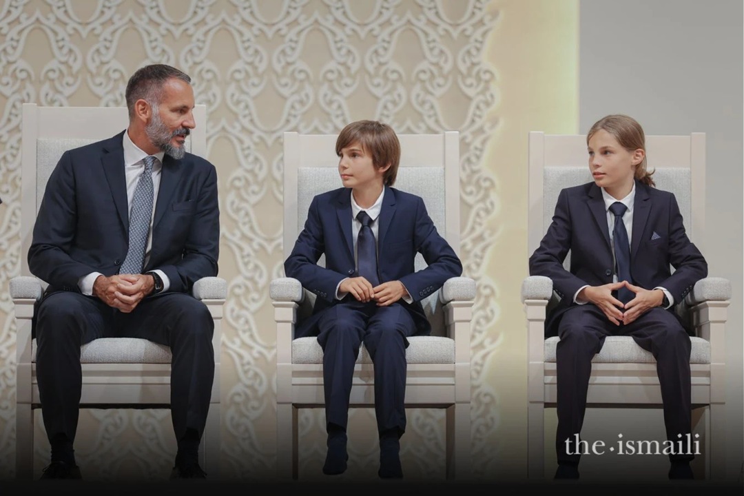 The Aga Khan with his two children Prince Irfan and Prince Sinan